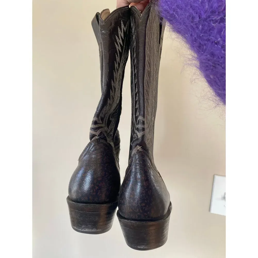 Cowtown Vintage Exotic Men's Cowboy Boots Size 8.5 D Caribou Western Brown